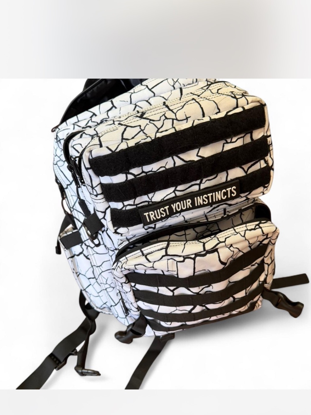Trust Your Instincts Black & White Patterned Tactical Backpack